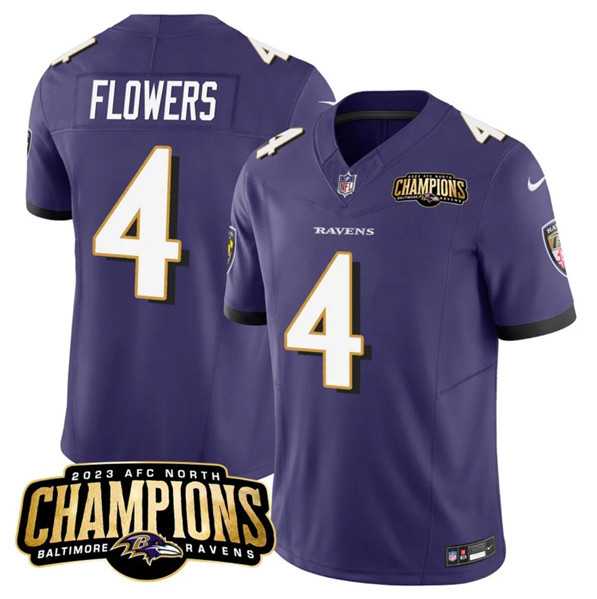 Men & Women & Youth Baltimore Ravens #4 Zay Flowers Purple 2023 F.U.S.E. AFC North Champions Vapor Limited Jersey